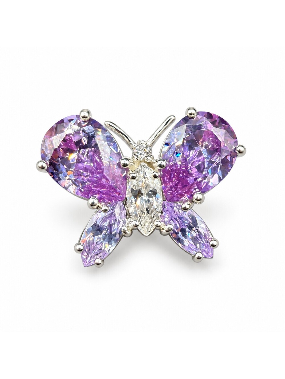 925 Sterling Silver Purple CZ Butterfly Brooch Pin 5.61g